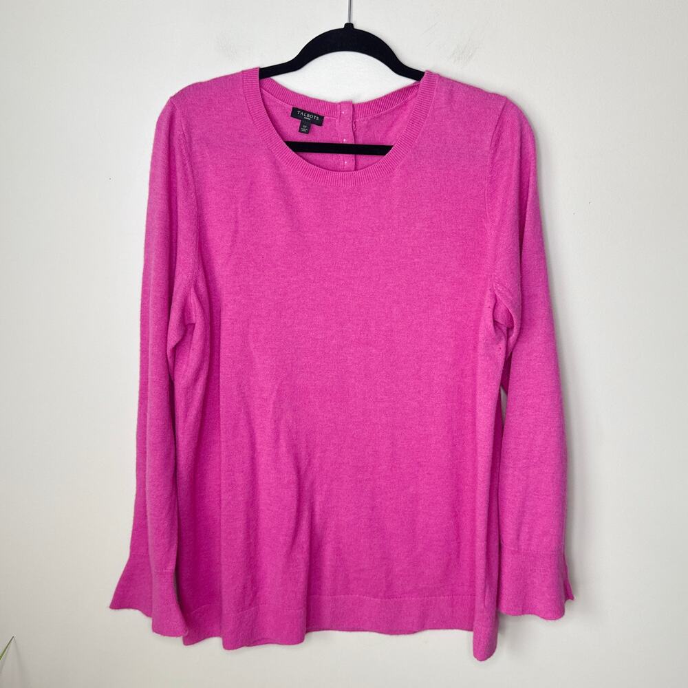 Talbots 1X Plus Sz Bright Pink Lambswool Blend Sweater Poet Sleeve Button Detail